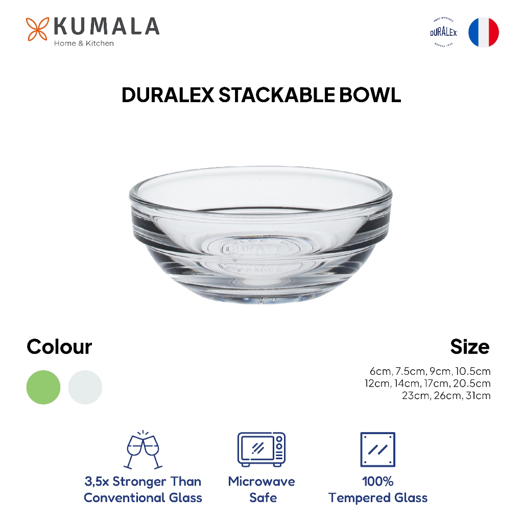DURALEX STACKABLE BOWL - Mangkok Aduk Adonan Kaca - Glass Mixing Bowl
