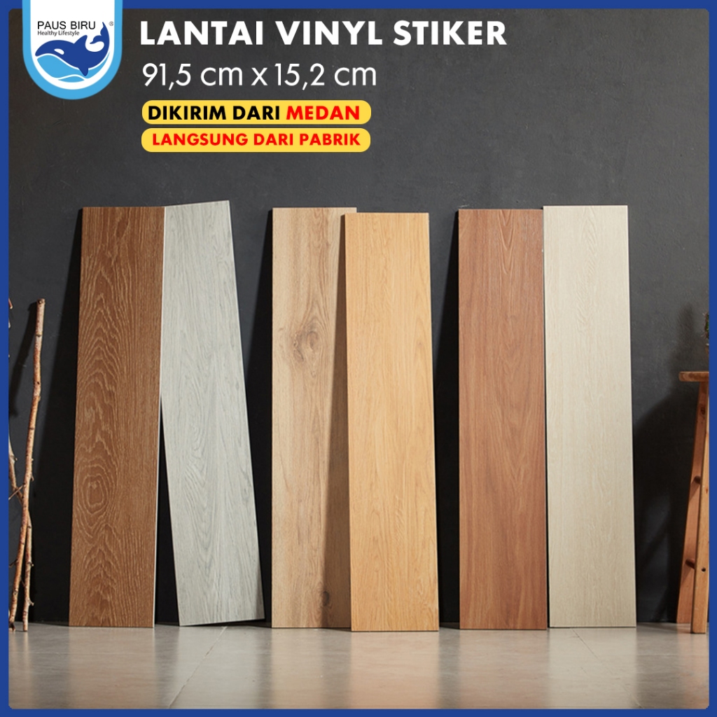 Paus Biru Medan - Lantai Vinyl Parket Kayu Dengan Perekat Stiker Lantai 91,5cmx15,2cm Tebal 2mm