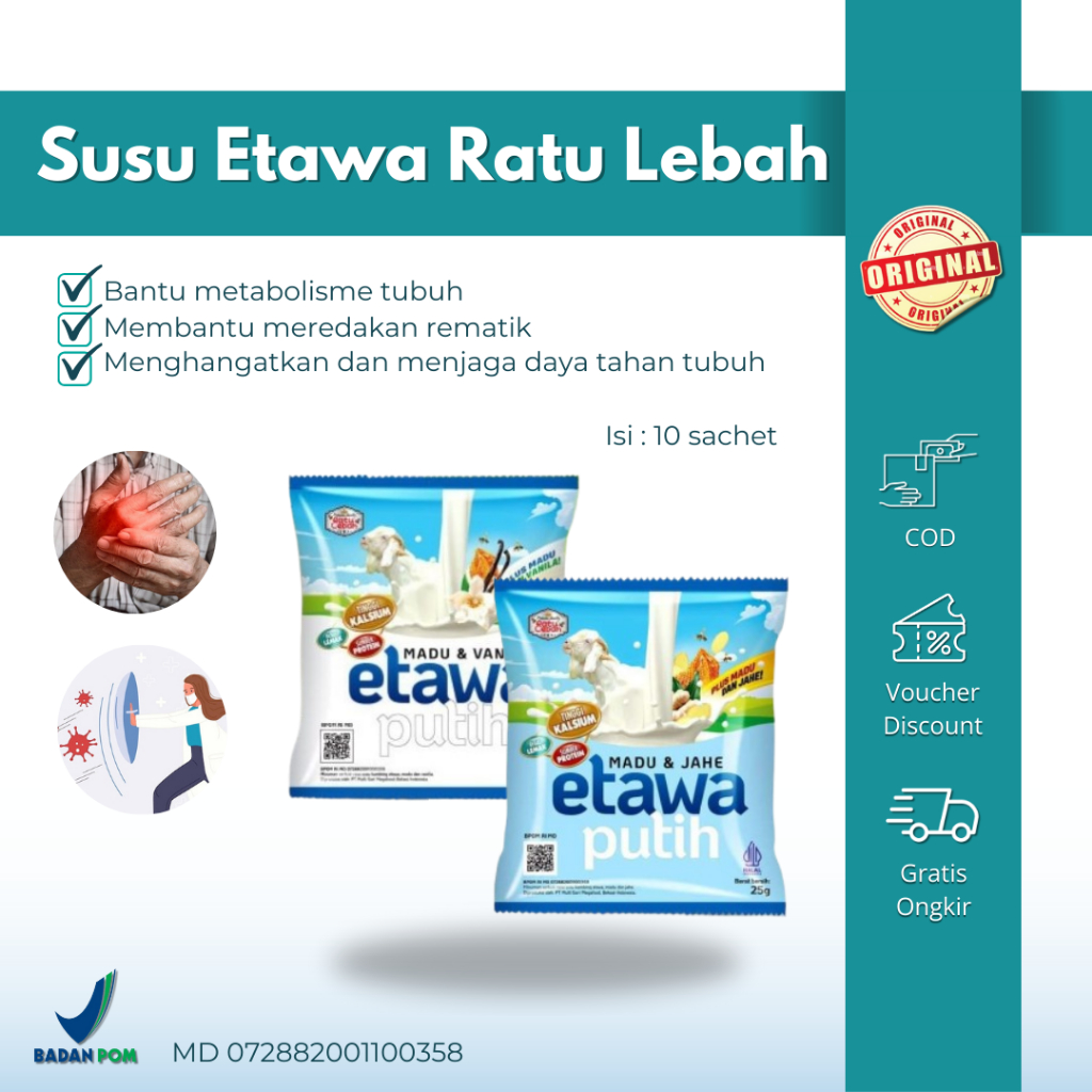 

Susu Kambing Etawa Putih Ratu Lebah Plus Madu Vanila Jahe BPOM Harga/Box Isi 10 Sachet