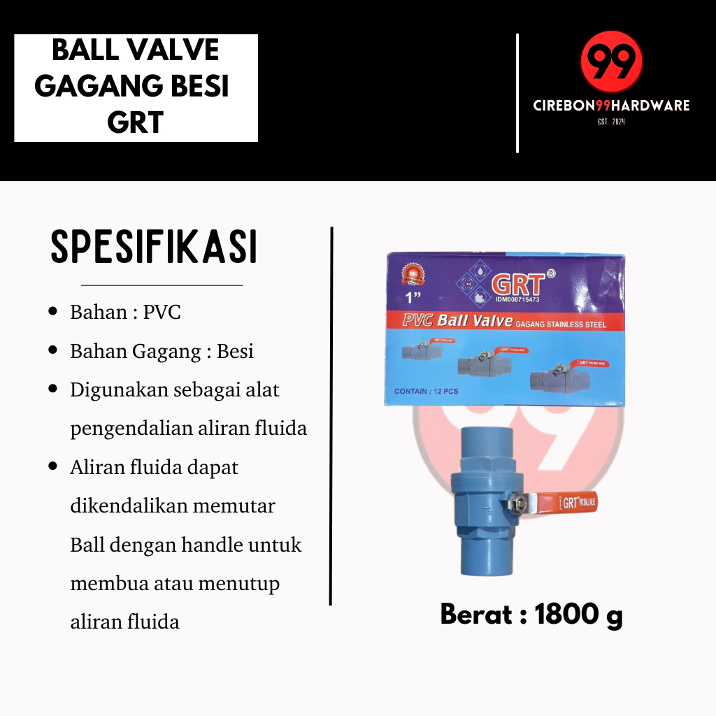 Ball Valve PVC Gagang Besi 1/2" inch 3/4" inch 1" inch