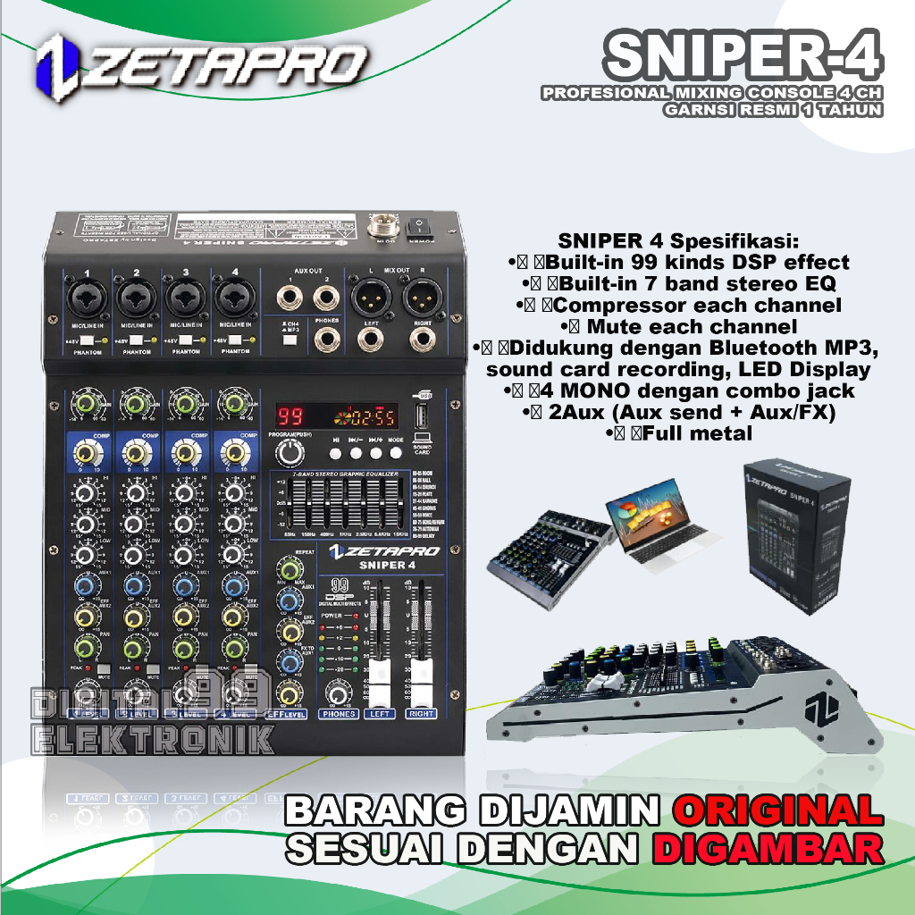 Mixer 4 Channel ZETAPRO SNIPER-4 | SNIPER 4 Original Barang Ready
