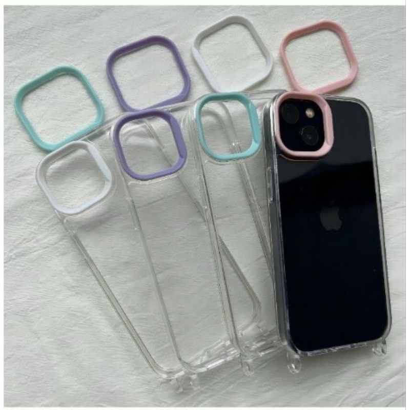 Frame Contrast Color Shockpoof Softcase+ gantungan tali hp IPhone 11 12 13 14 15 12Pro 13Pro 14Pro 1