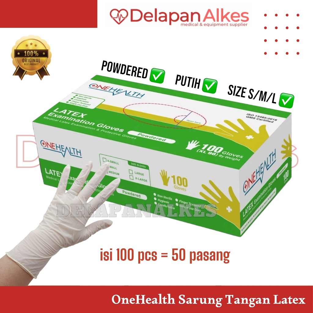 OneHealth Sarung Tangan Latex Powdered Handscoon isi 100 Pcs (50 Pasang) Serenity Latex Bedak