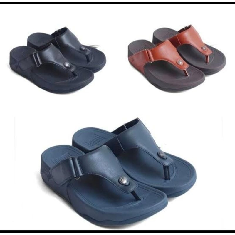 Fitflop Dass Jepit Leather Sandal Kulit Adjustable Two Strap Selop Slip On / Fitflop Pria