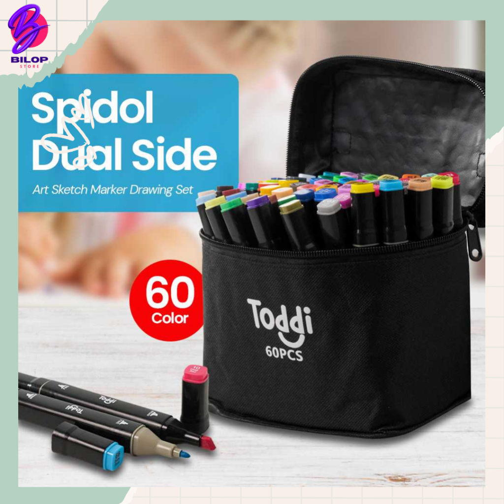 

Toddi Spidol Dual Side Fine Art Brush Pen Art Marker Set 60 Color
