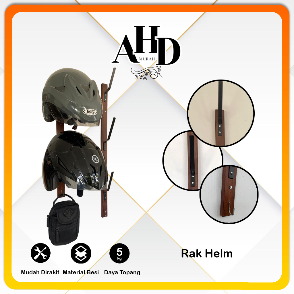 Rak helm gantung 3 & 4 susun / gantungan helm dinding, Tempat helm kayu / gantungan helm susun kayu