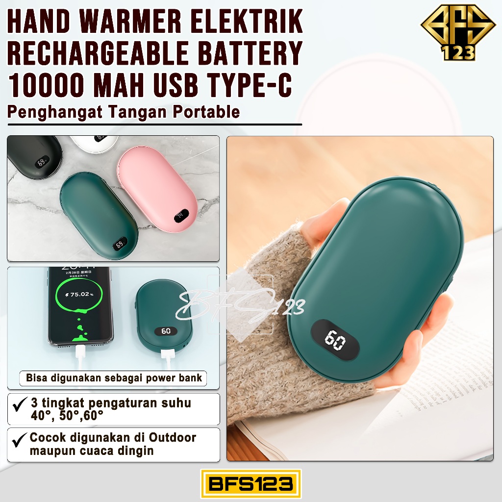 Hand Warmer Elektrik Rechargeable Battery 10000 mAh USB Type-C Penghangat Tangan Portable