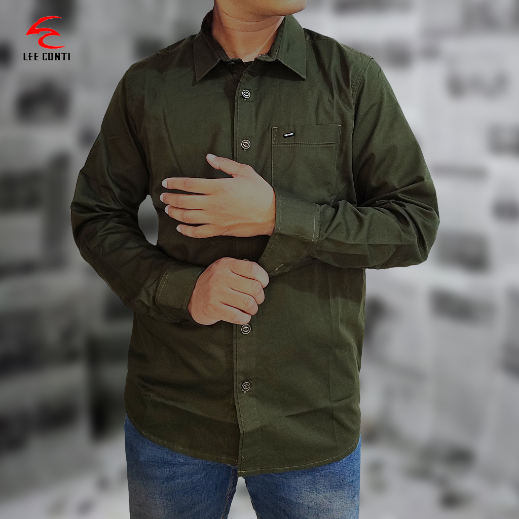 LEE CONTI Kemeja Pria Hijau Panjang Pendek