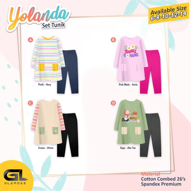 SETELAN TUNIK ANAK YOLANDA SIZE 6-14 BY GLAMOAS