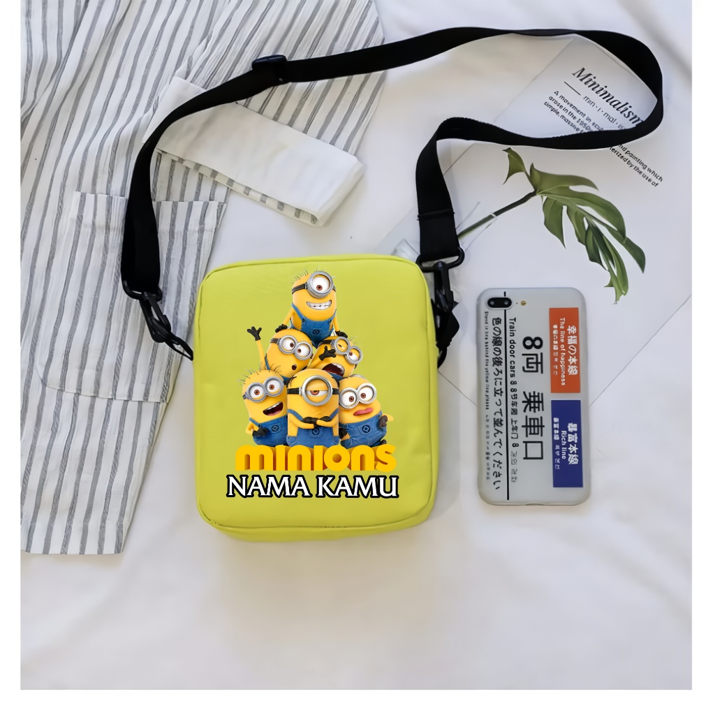 Tas Selempang Anak Laki Laki dan Perempuan Ngaji Muat Buku & Botol Minum Motif Minion