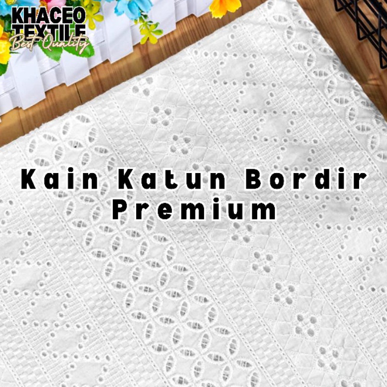 PROMO Kain Katun Bordir PremiumBahan Katun Bordir Premiumkatun bordir putih motif bungaKain MurahKai