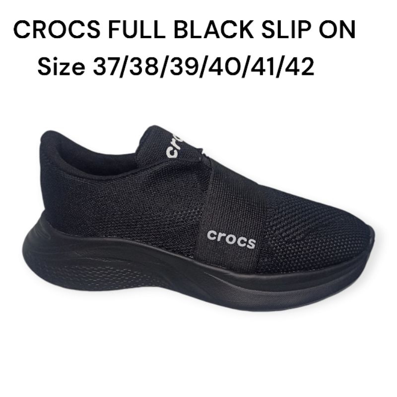 sepatu crocs full hitam slip on ukuran 37-42