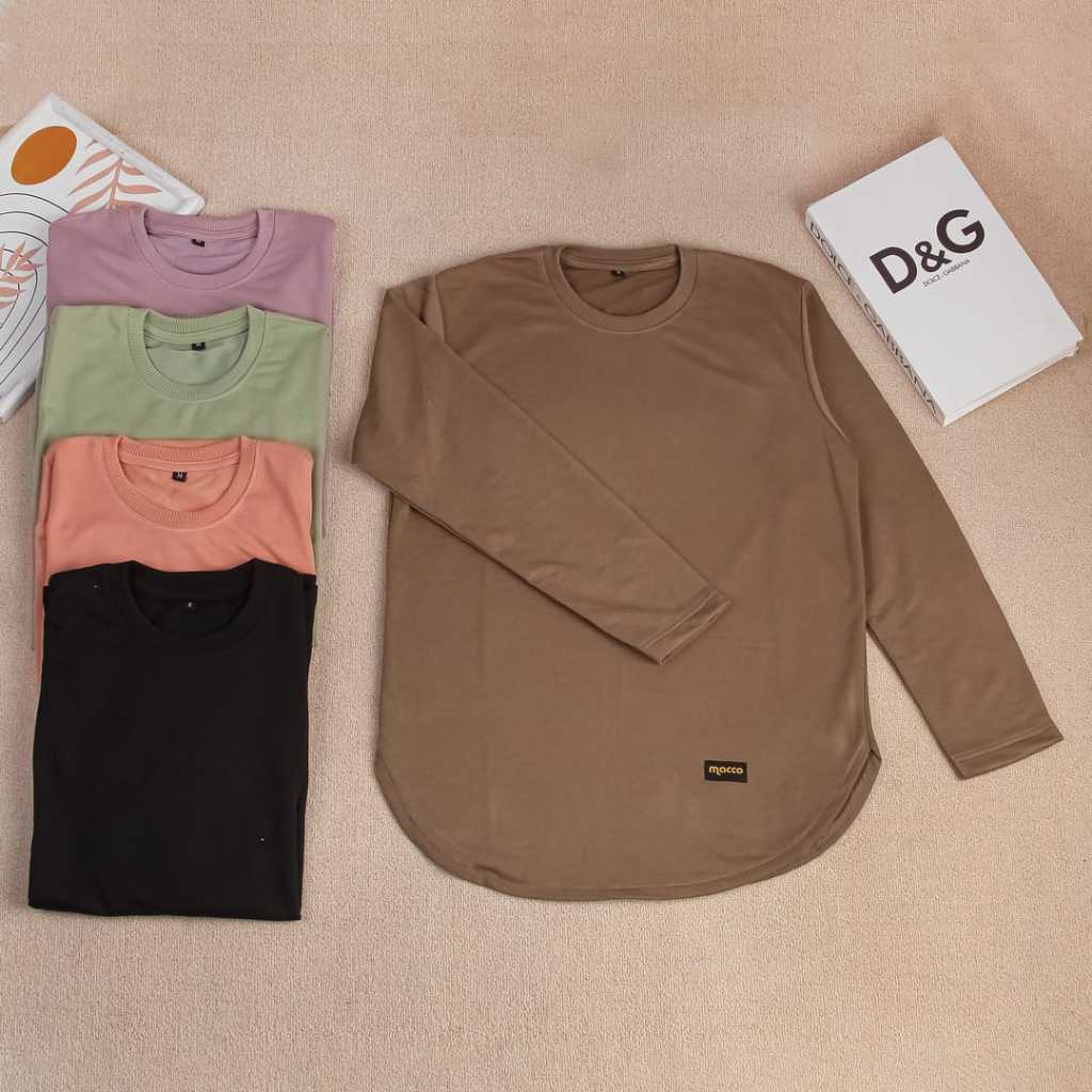 kaos polos dewasa  model oval tangan panjang , baju panjang wanita perempuan bahan babyterry