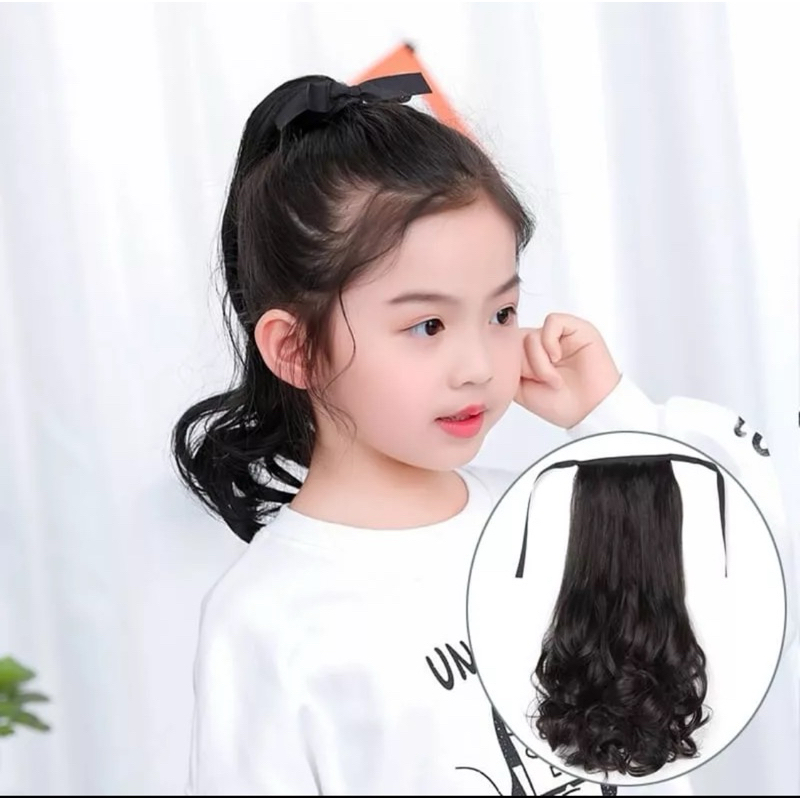 Rambut Palsu Anak Hair Clip Curly Wig Anak Ponytail Anak Curly Tali