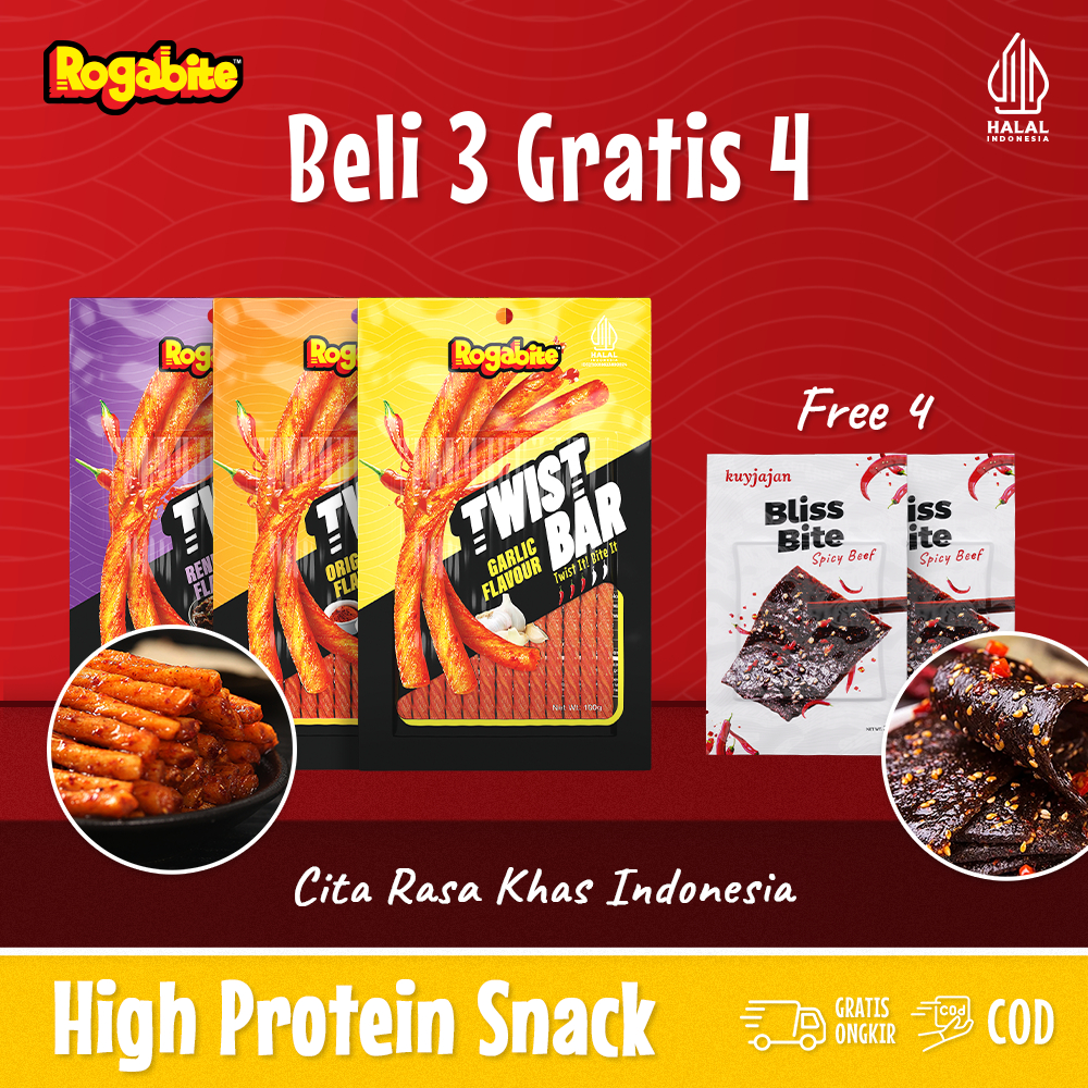 

Rogabite - [Halal] [Beli 3 Gratis 4] Twist Bar Free Bliss Bite Snack High Protein | Latiao Halal