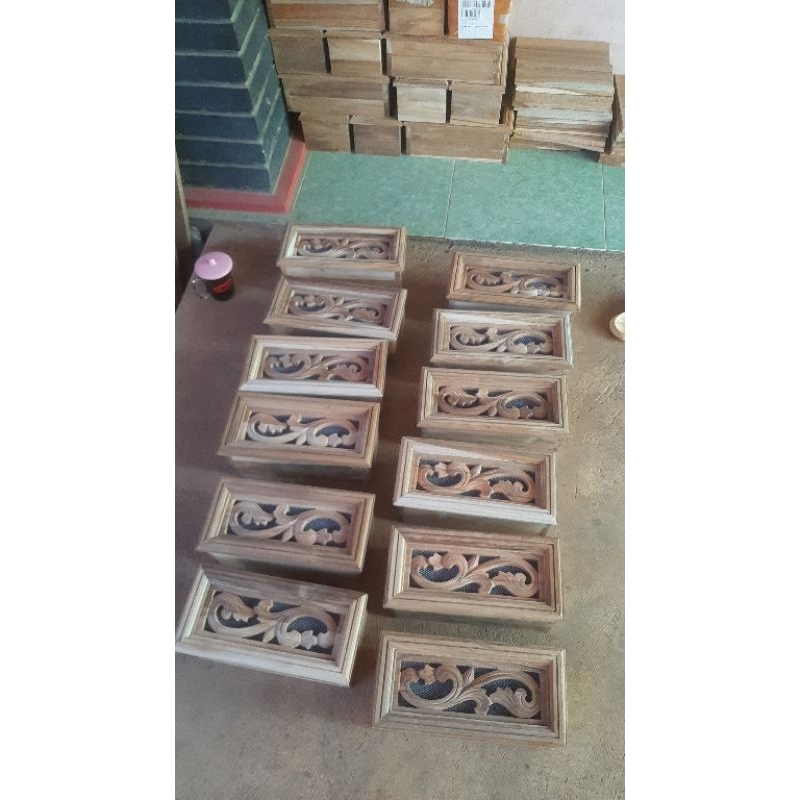 Loster / Roster kayu ventilasi boven angin-angin rumah kayu jati Jepara motif Long S + kawat nyamuk 