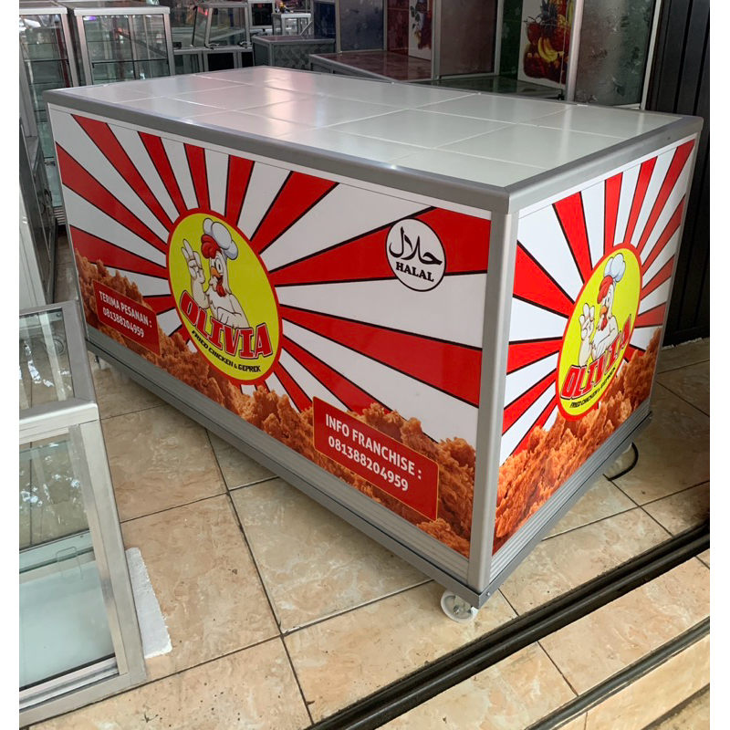 booth meja etalase ayam fried chicken + stiker dan pasang