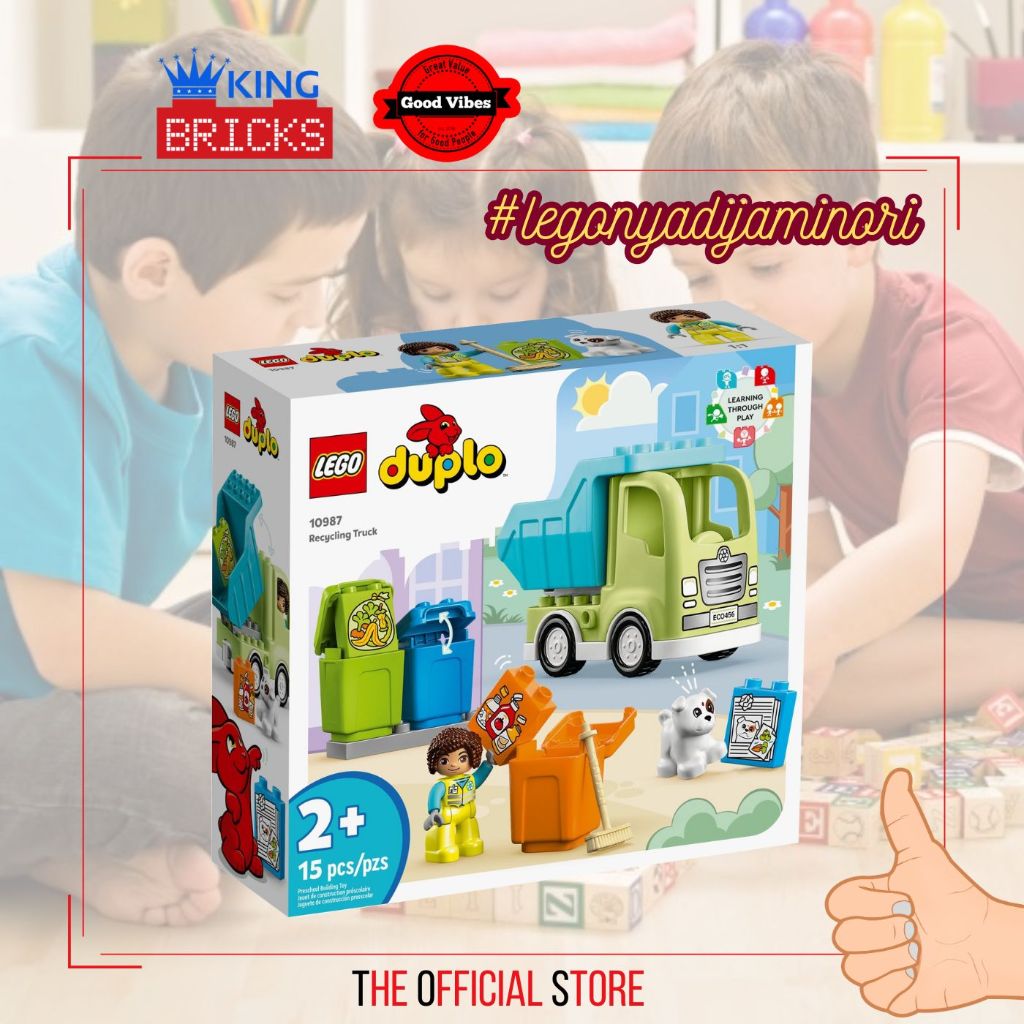 LEGO Original DUPLO 10987 Recycling Truck - Mainan Anak Edukasi Mobil Truk Sampah Kota Bersih