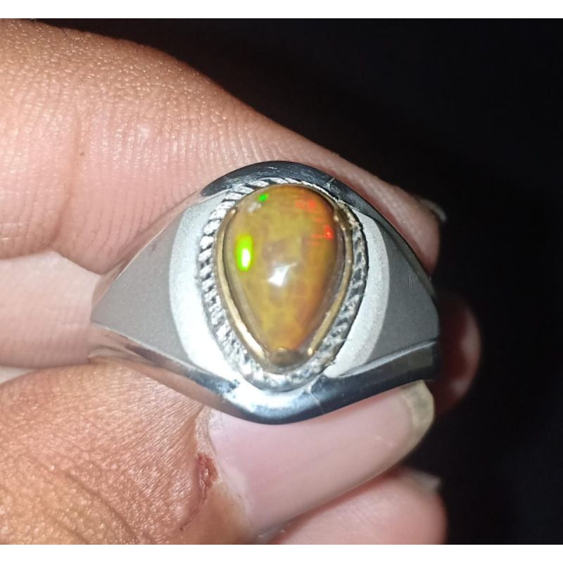 TERBAIK BATU KALIMAYA BROWN OPAL ( KALIMAYA TEH ) DENGAN RING MONEL KRUM DOFF MEWAH SIAP PAKAI