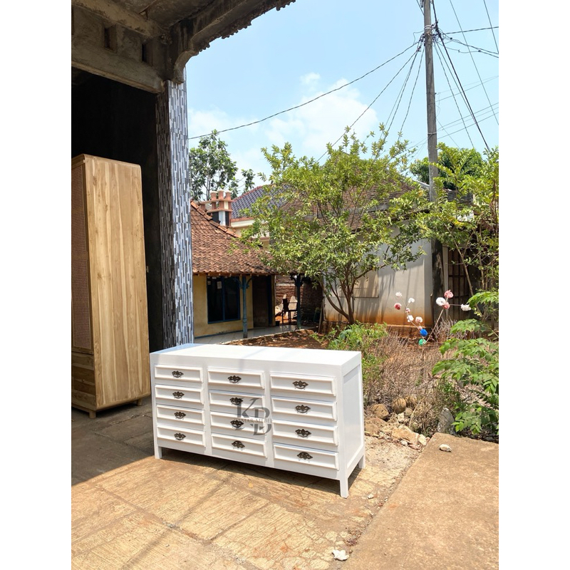 Buffet tv penyimpanan classic buffet retro buffet 12 laci warna putih duco