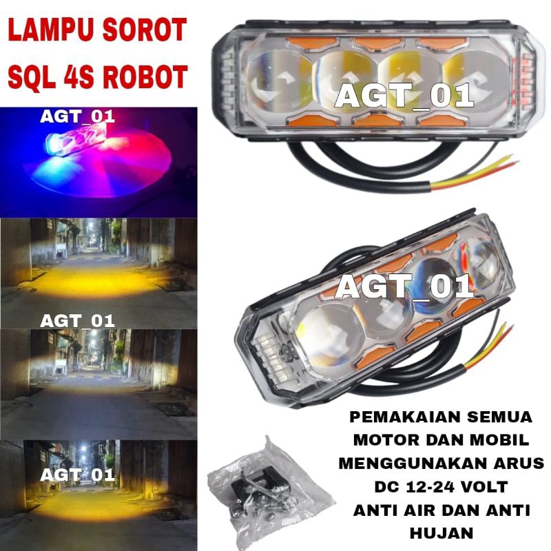 LAMPU TEMBAK MOTOR DAN MOBIL 4 LED DEVIL / LAMPU SOROT SQL 4S ROBOT / LAMPU SOROT 4 MATA DEVIL ANGEL