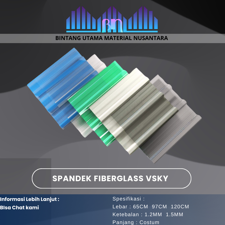 Spandek Fiberglass VSky Polymer Premium / Atap Fiberglass Premium - 1.5mm