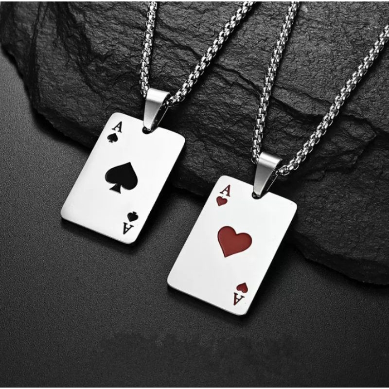 Kalung baja titanium liontin Ace pilihan keren terlaris viral pria wanita terbaru