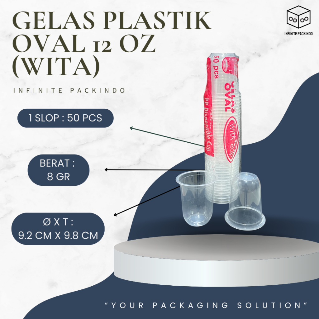 (ISI 50 PCS) Gelas Plastik (PP) Oval 12oz / 14oz / 16oz (8 gr) / Plastic Cup (PP) Oval (8 gr)