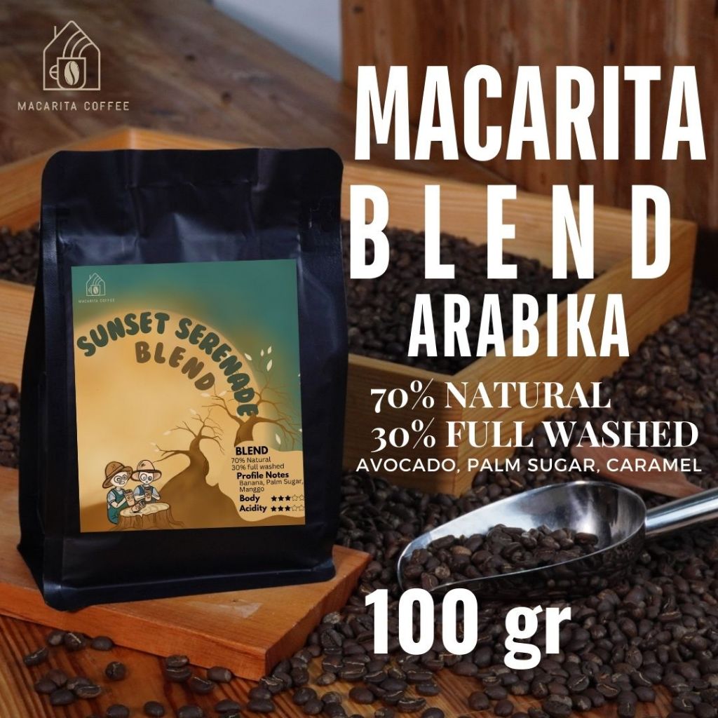 

Macarita Sunset Serenade House Blend Espreso Es Kopi Susu 70% Natural 30% Full Washed (100% Arabika) 100gram