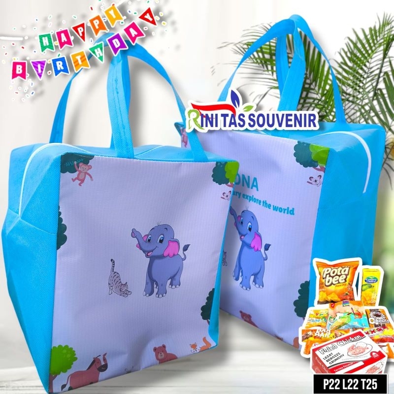 COD tas ulang tahun anak resleting belakang mika-full spundbond tas ultah terlaris tas resleting ult