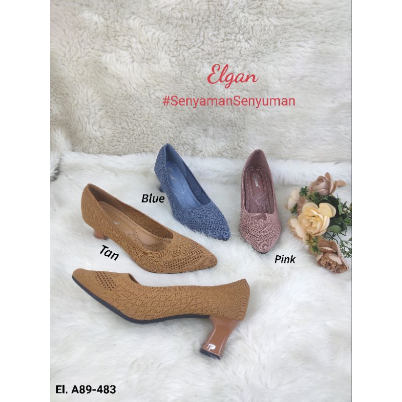 PANSUS HEELS ELGAN BAHAN RAJUT IMPORT TAPAK TAHU 5CM#A89-483
