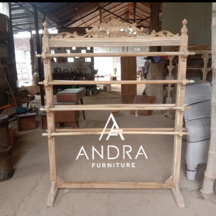 gawangan kain kayu jati, gawangan kain batik 8 sampiran, gantungan kain kayu jati