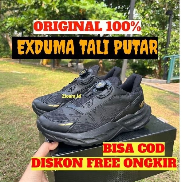 Sepatu exduma tali putar hitam sepatu sneakers tali boa
