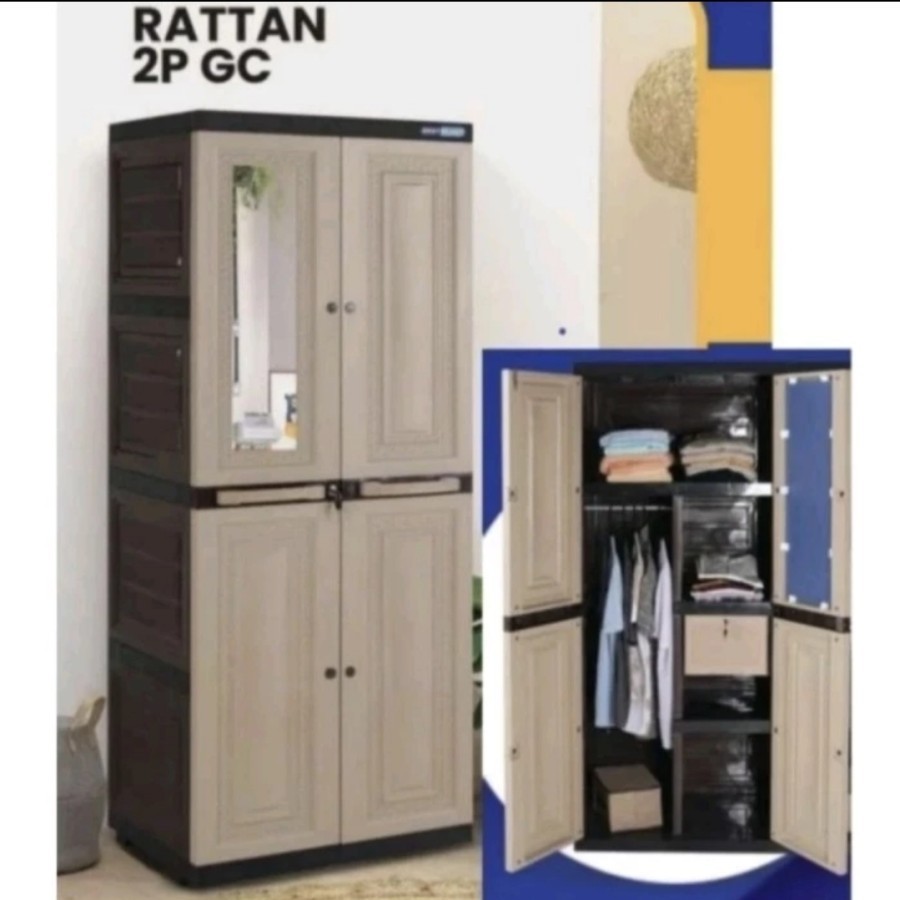 Lemari baju plastik 3 pintu lemar 2 pintu plastik lemari murah - 2 pintu