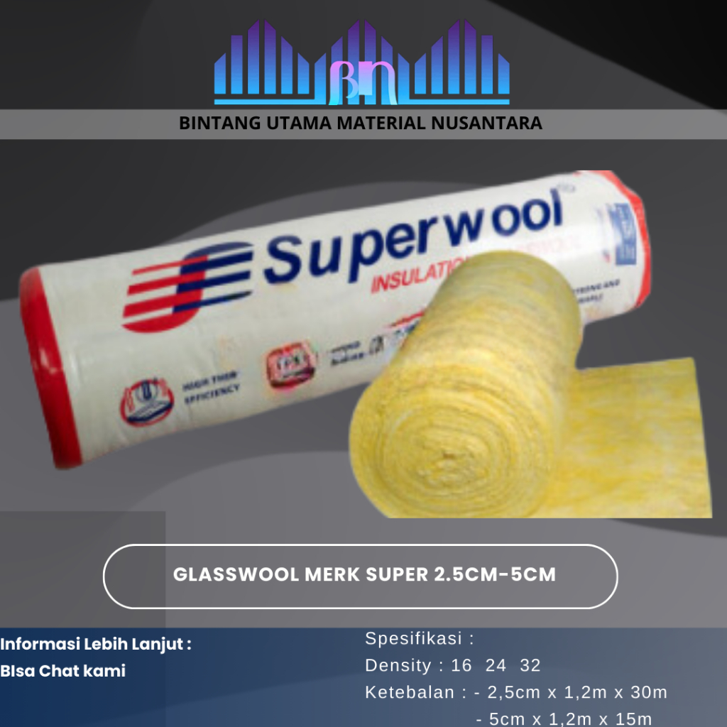 Glasswool Insulasi peredam suhu / peredam gudang / peredam ruangan / merk Super