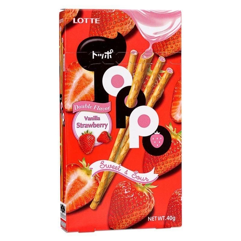 

Lotte Toppo Double Flavour Vanilla Strawberry Biskuit Stick Pretzel 40gram