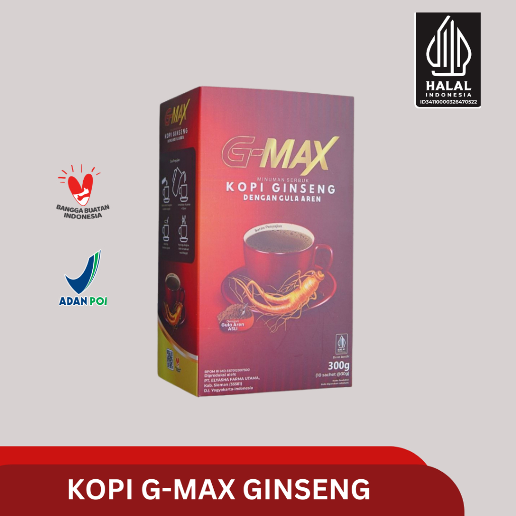 

Kopi G-MAX - Kopi Gingseng Stamina - Penambah Stamina Pria - 1 Box Isi 10 Sachet Original