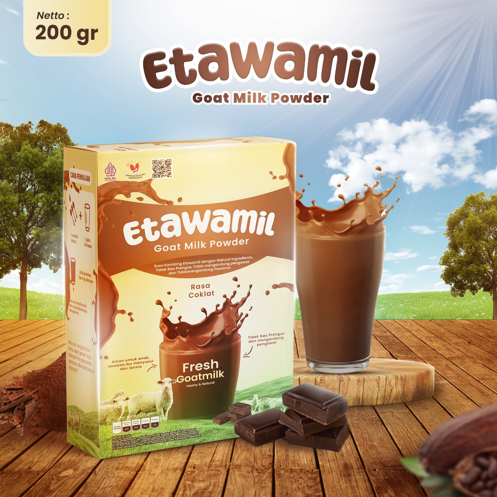 

Susu Kambing ETAWAMIL Bubuk - Susu Etawa Rasa Cokelat Coklat Halal BPOM 200 gram