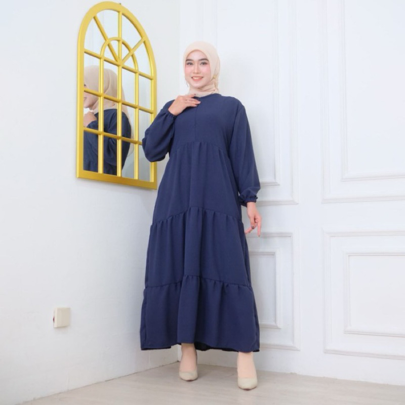 GAMIS WANITA GAMIS PANJANG SUSUN BAHAN HALUS POLOS BAJU MUSLIM HITAM PUTIH ELEGAN SIMPLE MURAH PANJA