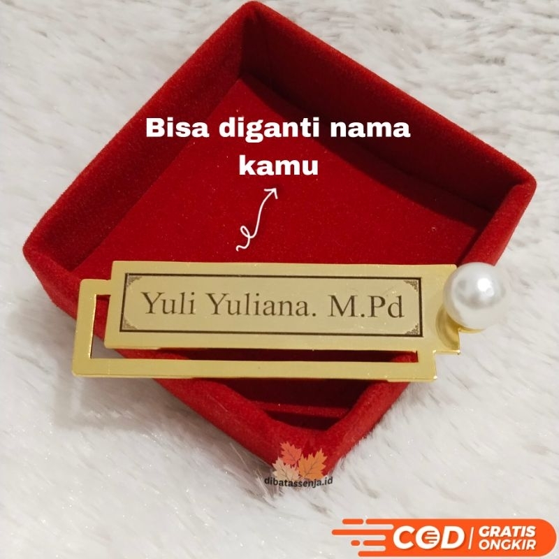 PAPAN NAMA/NAMETAG MUTIARA LAPIS EMAS