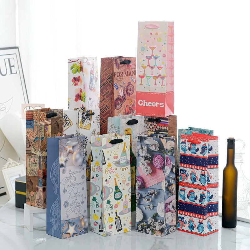 

Luxury Wine Bottle Tumbler Souvenir Gift Paper Bag Botol Kotak Beer Tahun Baru Tas Tema Natal