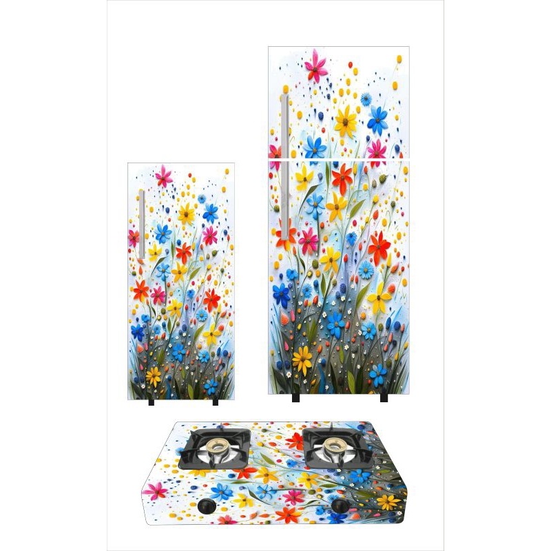 WALLPAPER STIKER KULKAS 1 PINTU DAN KOMPOR 2 TUNGKU