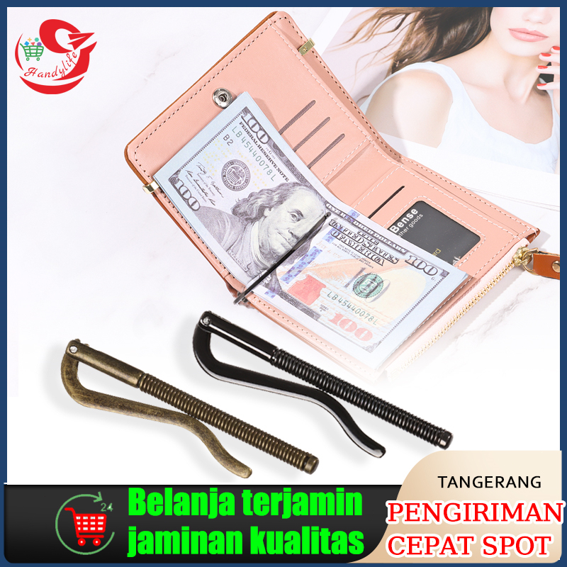 Money Clip/Penjepit Uang Dompet Kulit Money Clip Spring Bar