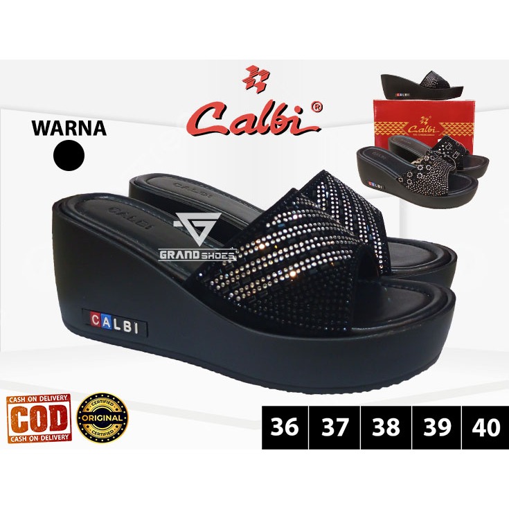 CALBI Sandal sendal wedges permata mewah selop Casual pesta perempuan wanita original