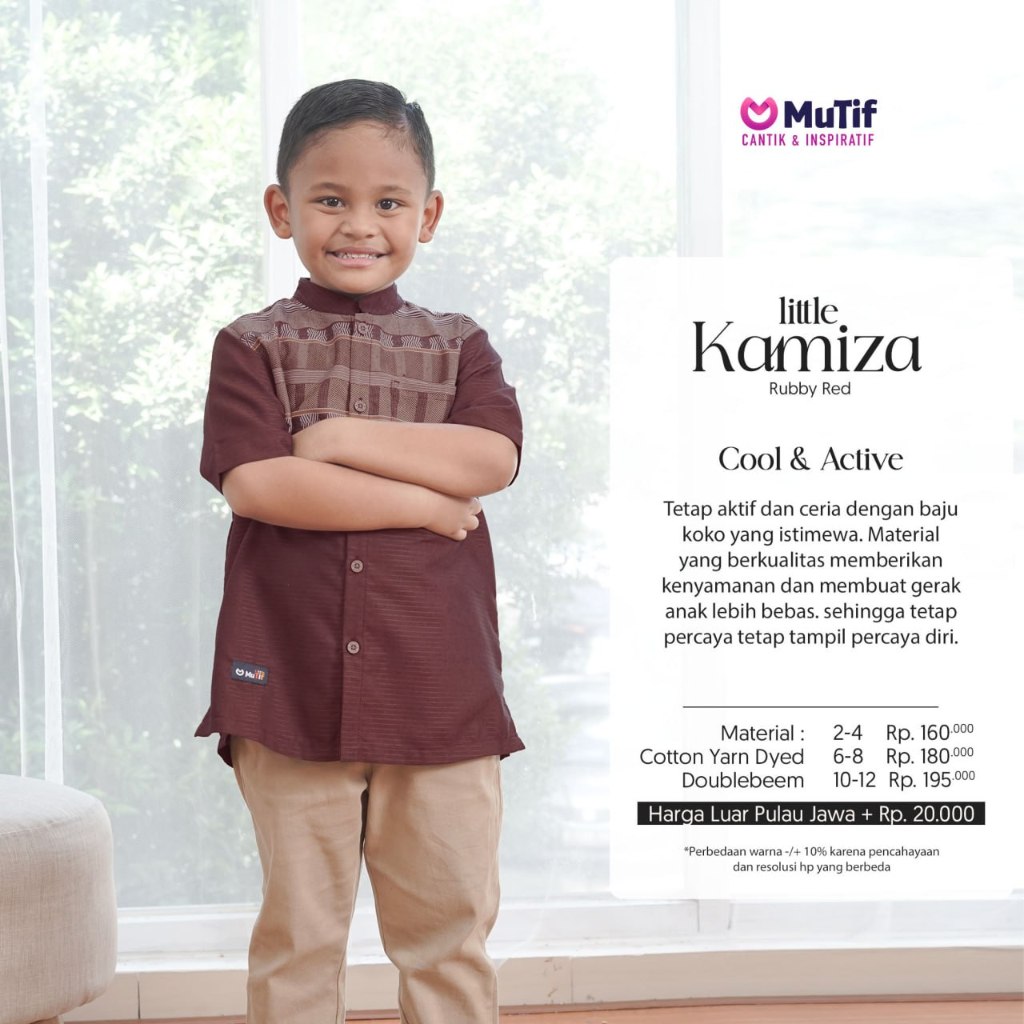 Mutif Baju Koko Anak Laki Laki Terbaru Kamiza Little Ruby Red/Java Brown/Olive Green Pakaian Muslim 