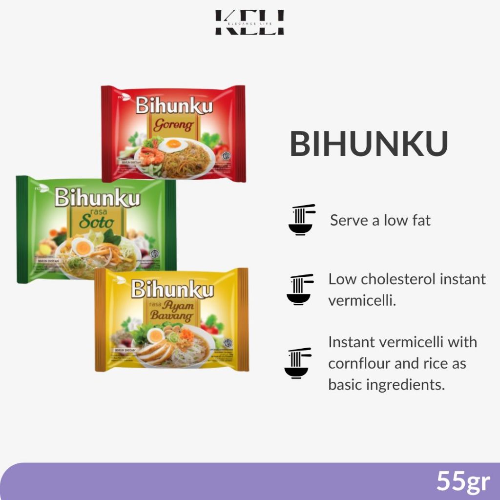 

Bihunku - Bihun Instant Rasa Soto, Ayam Bawang dan Goreng