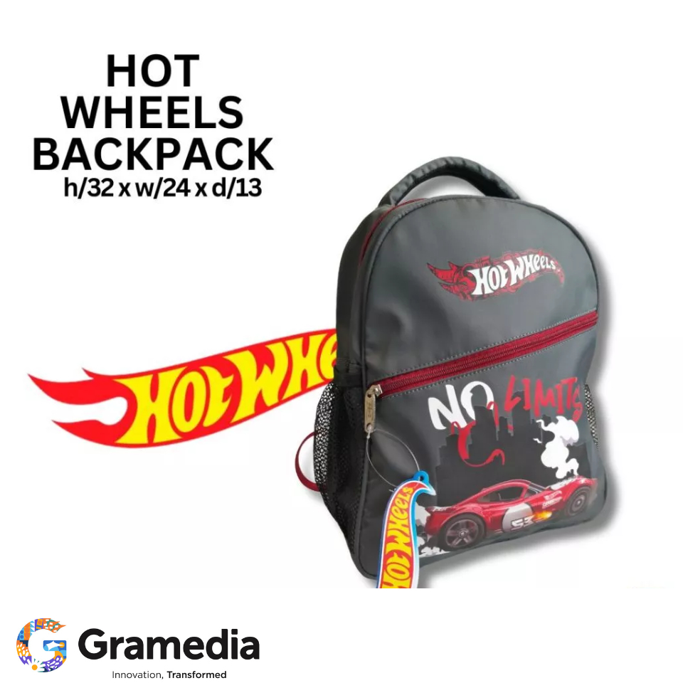 Gramedia Dumai_Hot Wheels Graphic Gray Small Backpack - Tas Ransel Anak/Tas Ransel Laki-Laki