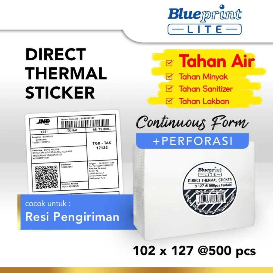 

Blueprint Lite Direct Thermal Sticker 102x127 CF Fanfold isi 500 Label Resi Olshop Continuous Form