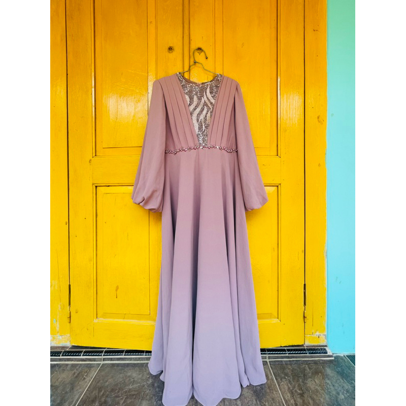 PRELOVE PUTHIC. Gamis Dress Broklat Lengan  Balon