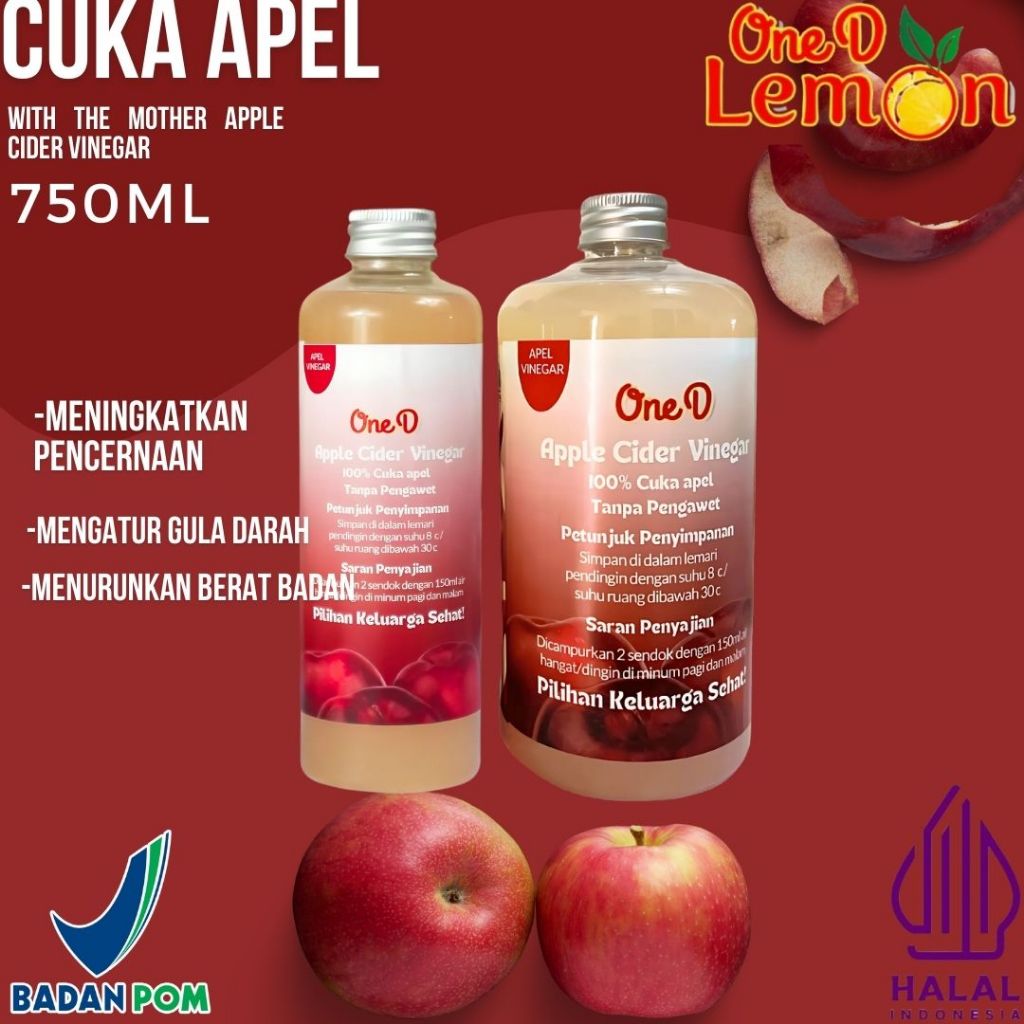 

Cuka Apel Organik With The Mother Apple Cider Vinegar Diet Sehat 750ml onedlemon